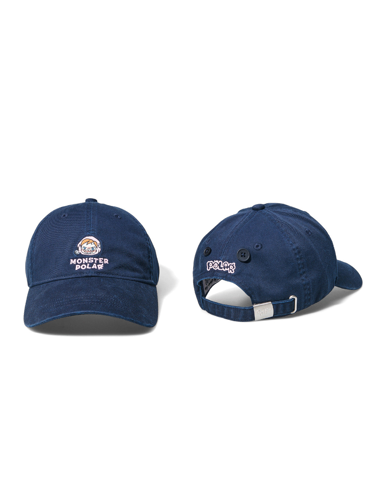 Polar -Curved Brim Cap with Embroidered Pattern, Navy Blue